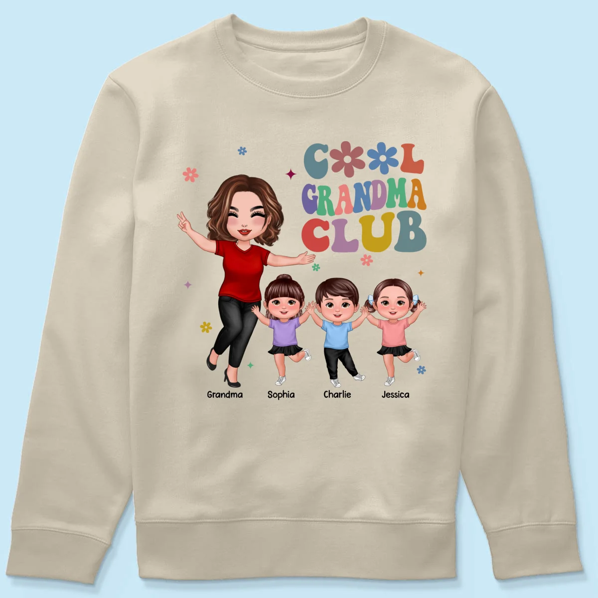 Cool Grandma Club Happy Doll Grandma Kids Personalized Shirt - Image 14