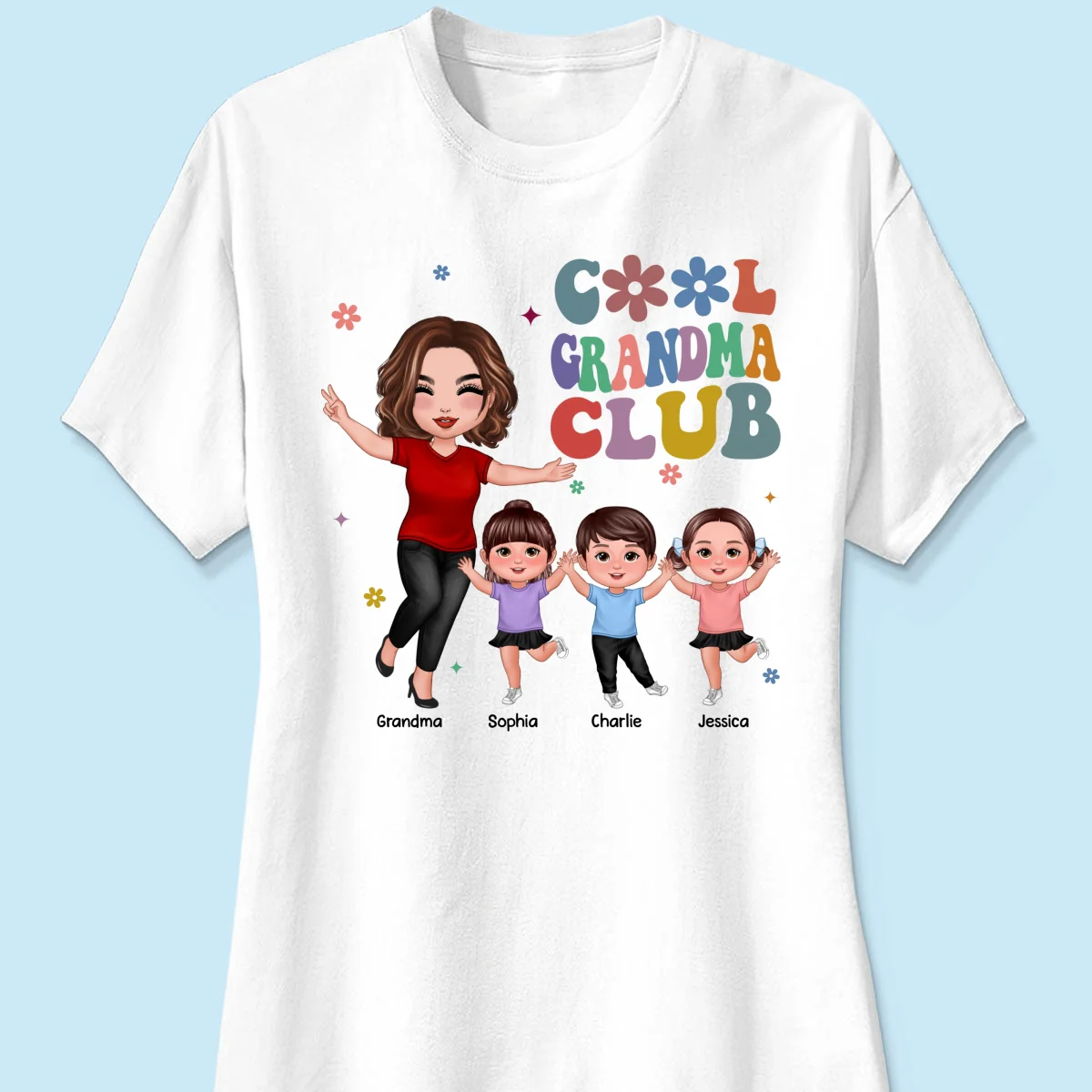 Cool Grandma Club Happy Doll Grandma Kids Personalized Shirt - Image 15