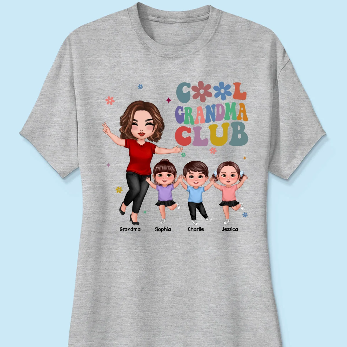 Cool Grandma Club Happy Doll Grandma Kids Personalized Shirt - Image 16
