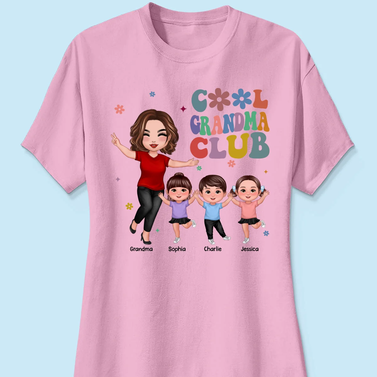 Cool Grandma Club Happy Doll Grandma Kids Personalized Shirt - Image 17