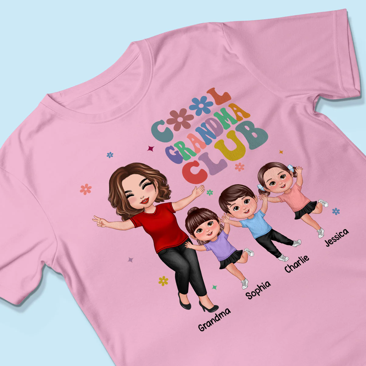 Cool Grandma Club Happy Doll Grandma Kids Personalized Shirt - Image 3