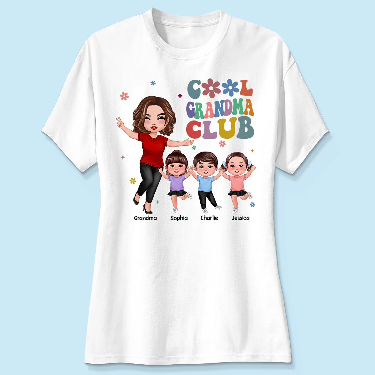 Cool Grandma Club Happy Doll Grandma Kids Personalized Shirt - Image 4