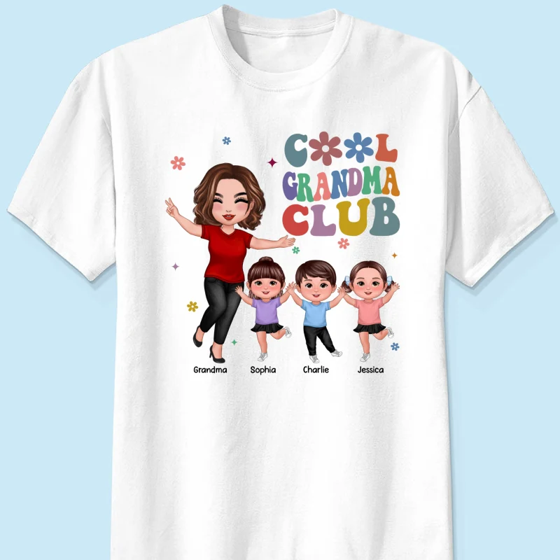 Cool Grandma Club Happy Doll Grandma Kids Personalized Shirt - Image 7