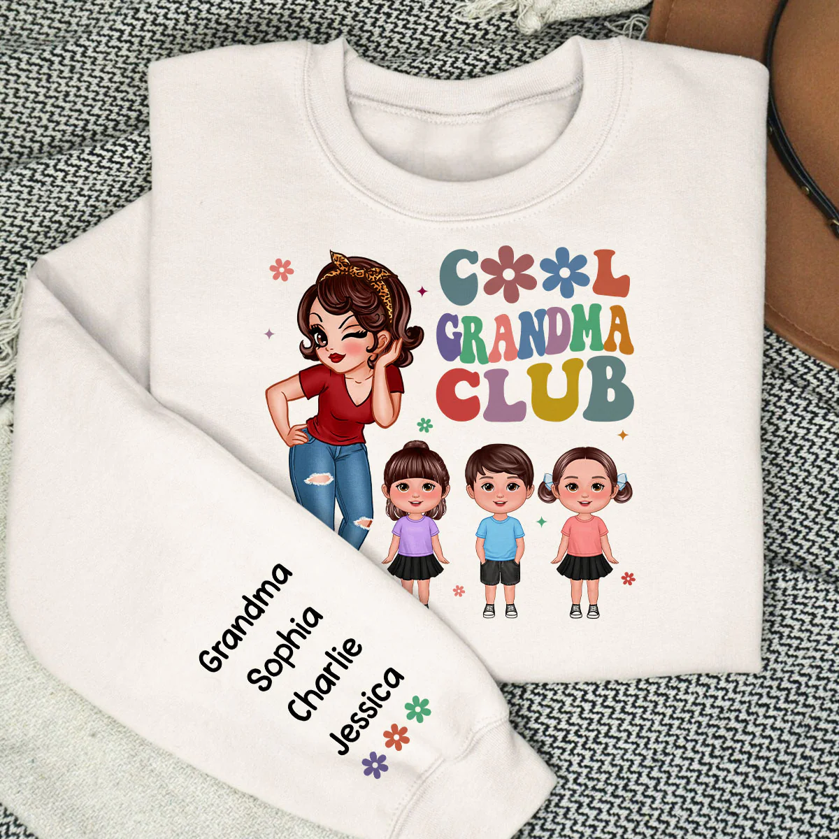 Cool Grandma Club, Names On Sleeve Personalized Sleeve Printed Sweatshirt - Image 4