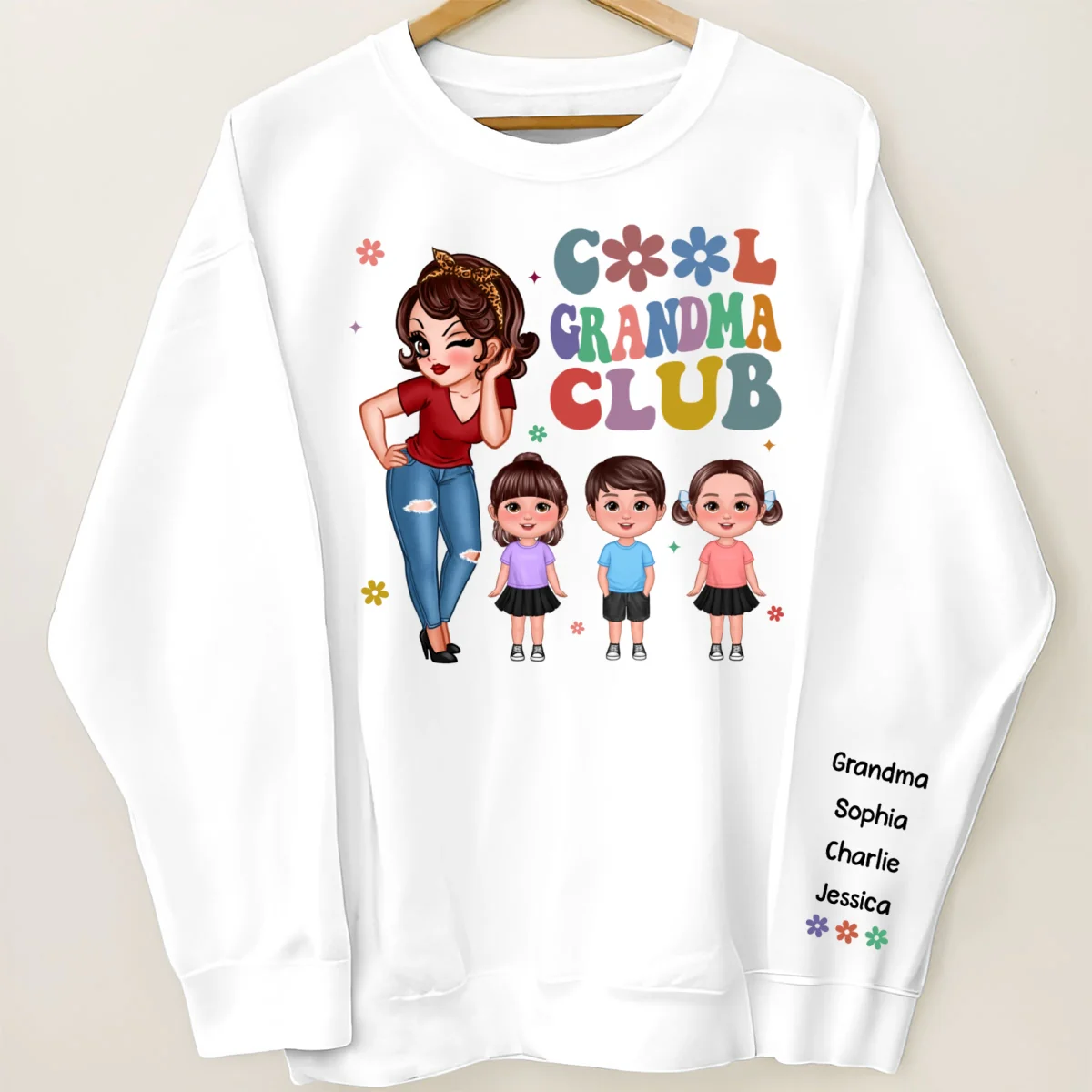 Cool Grandma Club, Names On Sleeve Personalized Sleeve Printed Sweatshirt - Image 5