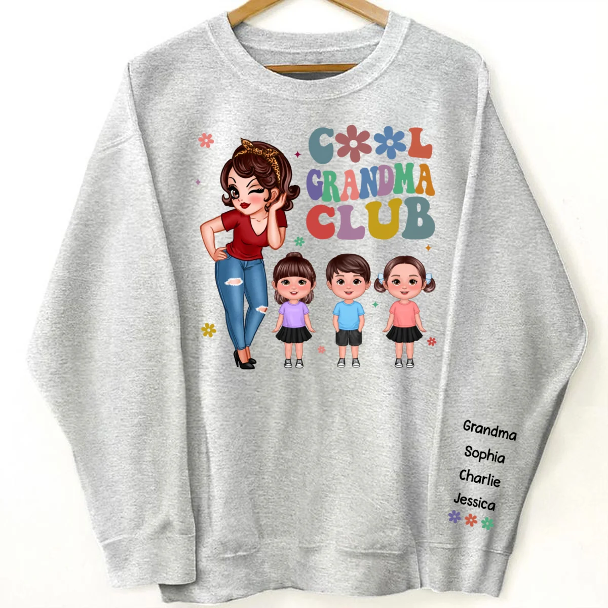 Cool Grandma Club, Names On Sleeve Personalized Sleeve Printed Sweatshirt - Image 6
