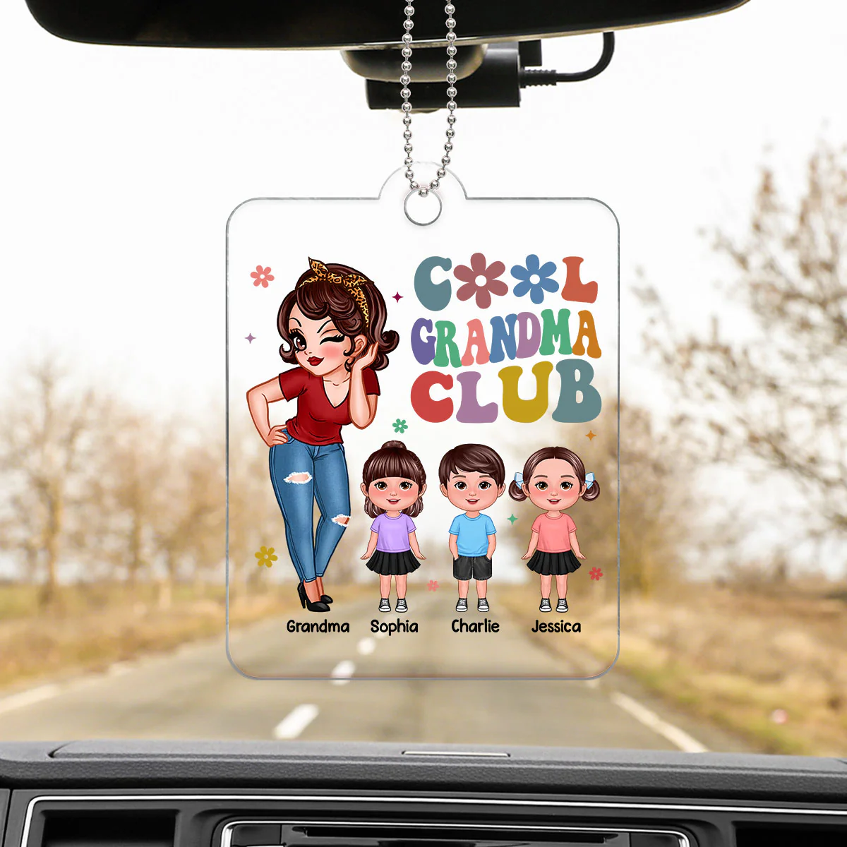 Cool Grandma Club Personalized Acrylic Car Hanger, Gift For Grandma