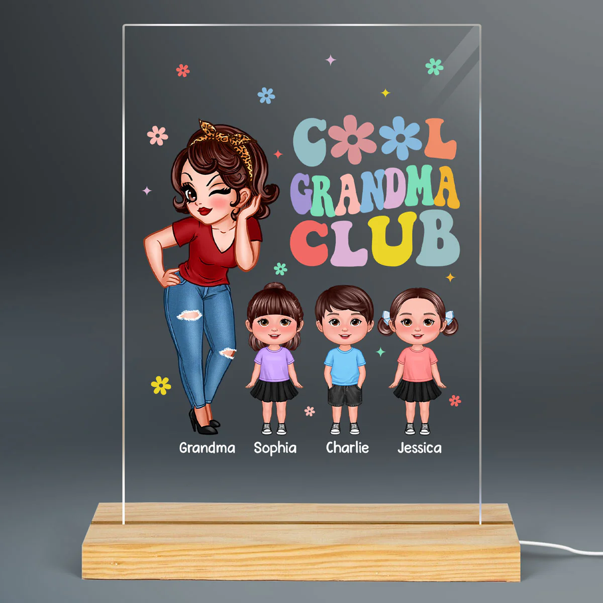 Cool Grandma Club Personalized Acrylic LED Night Light, Gift for Grandma - Image 2
