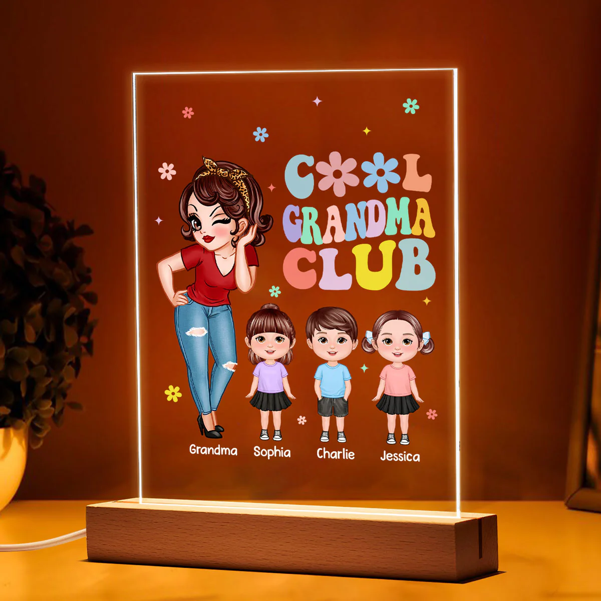 Cool Grandma Club Personalized Acrylic LED Night Light, Gift for Grandma - Image 3