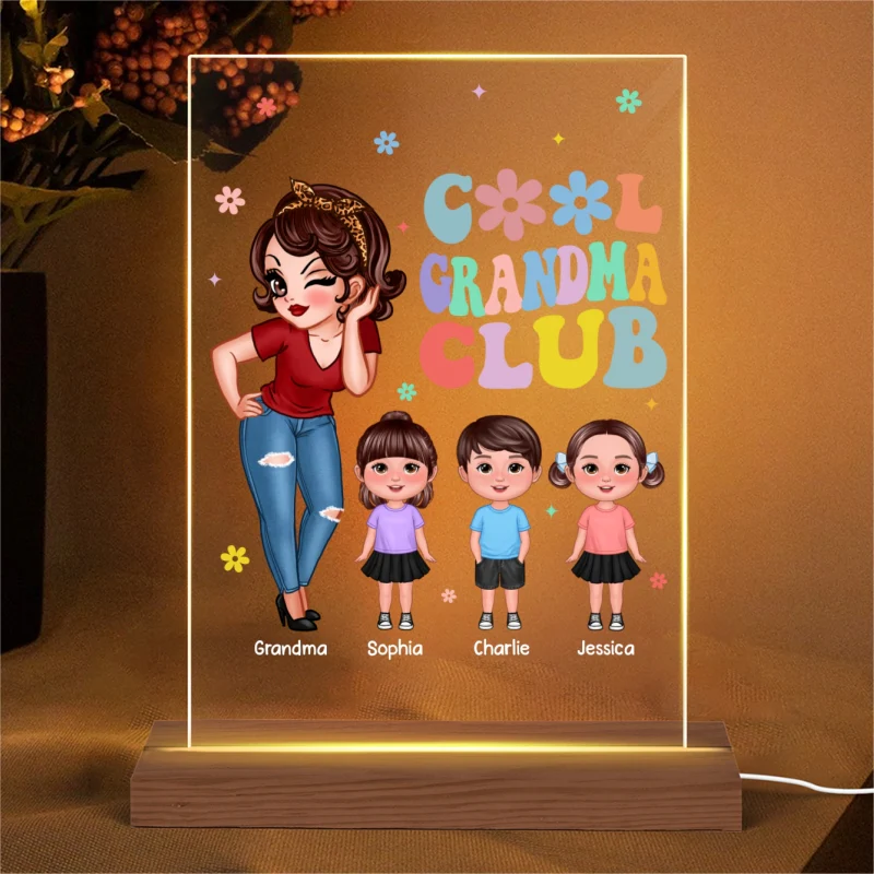 Cool Grandma Club Personalized Acrylic LED Night Light, Gift for Grandma - Image 4
