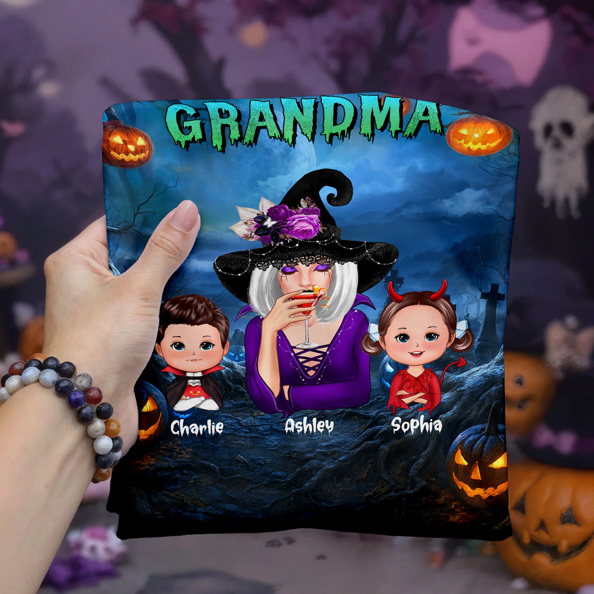 Cool Grandma Witch & Kids In Halloween Night Personalized Shirt, Halloween Costume for Grandma - Image 3