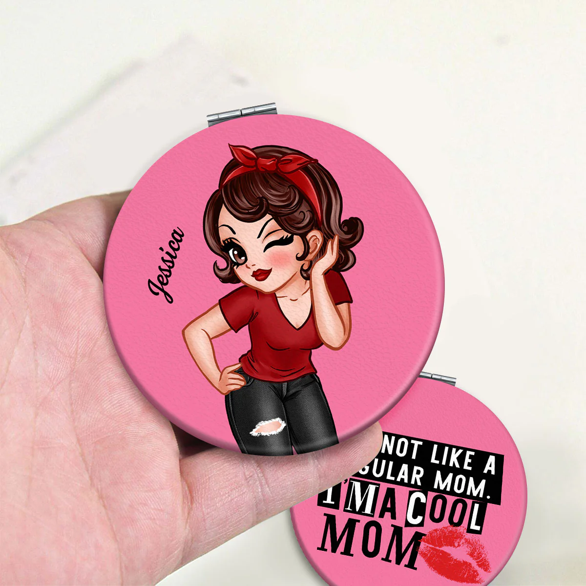 Cool Mom Not Regular Mom Personalized Circle Compact Mirror - Image 2