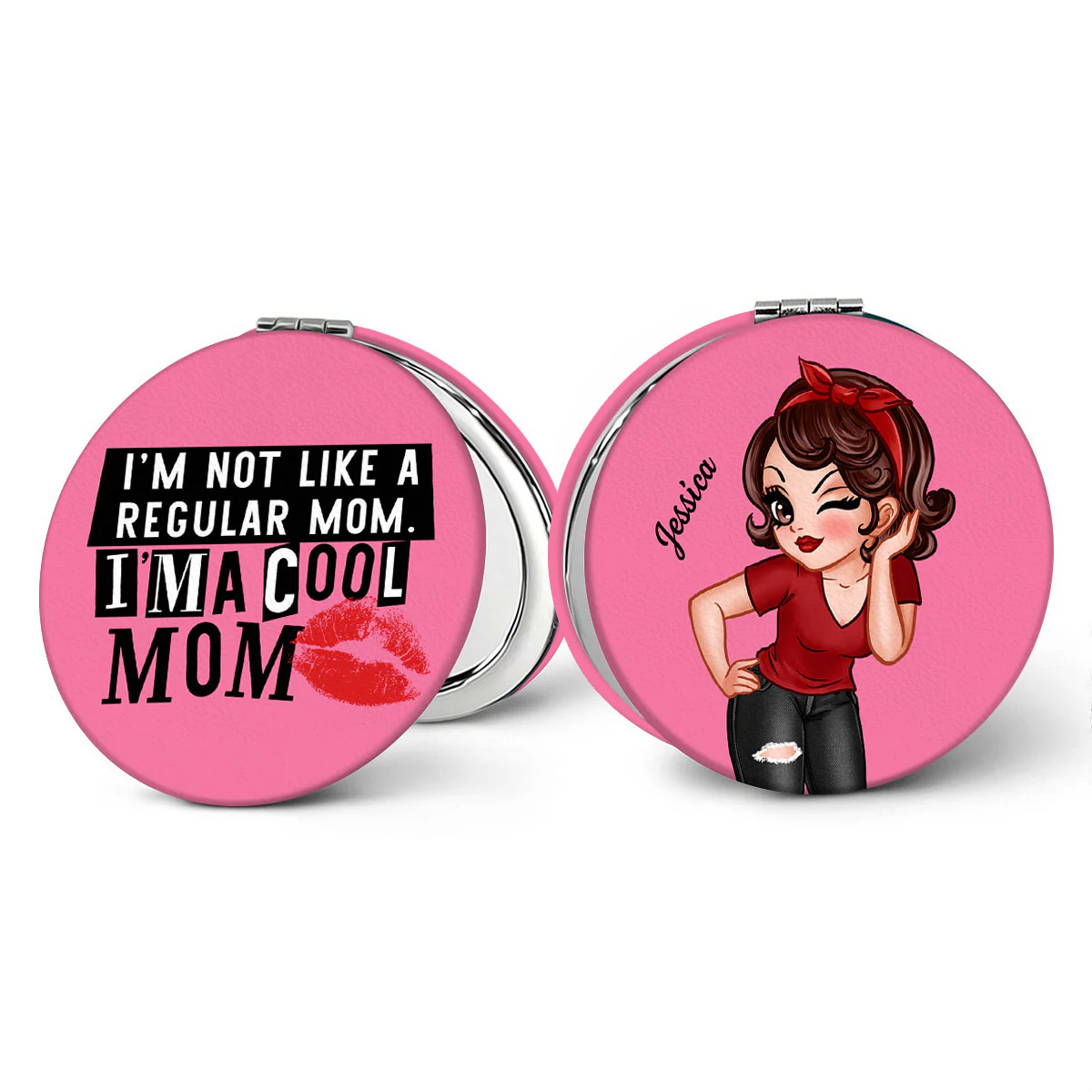Cool Mom Not Regular Mom Personalized Circle Compact Mirror - Image 4