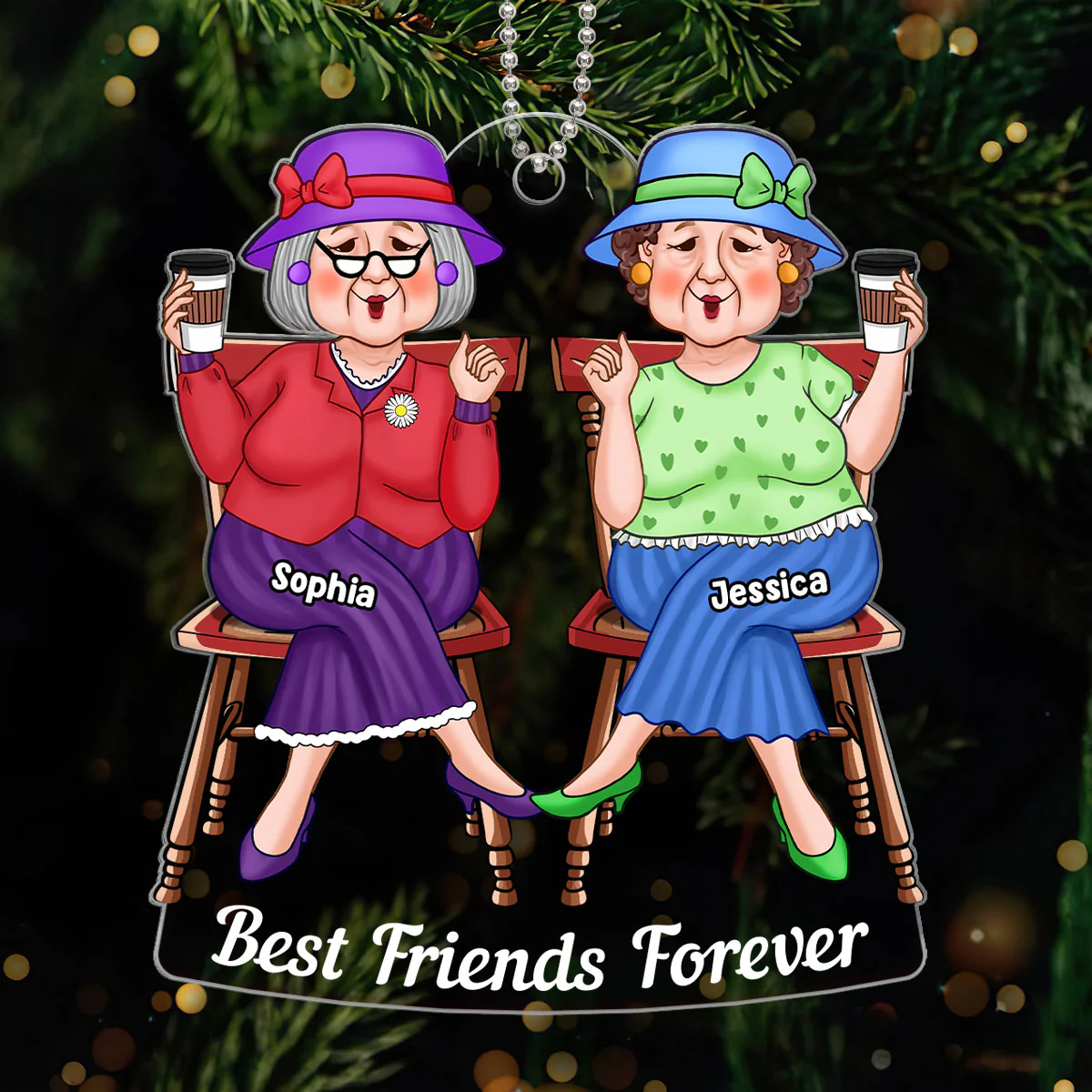 Cool Old Friends Sitting Christmas Gift For Best Friends Besties Personalized Acrylic Ornament