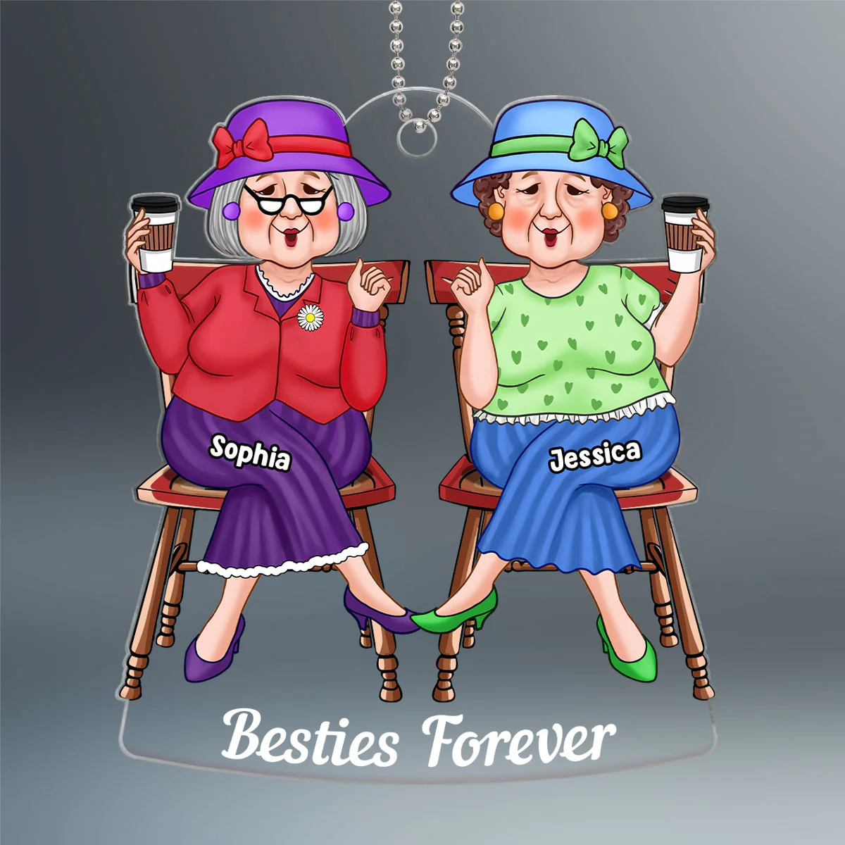 Cool Old Friends Sitting Christmas Gift For Best Friends Besties Personalized Acrylic Ornament - Image 2