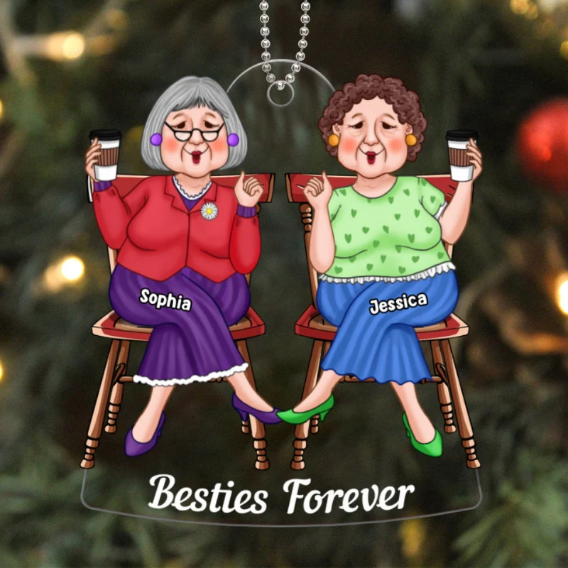 Cool Old Friends Sitting Christmas Gift For Best Friends Besties Personalized Acrylic Ornament - Image 5