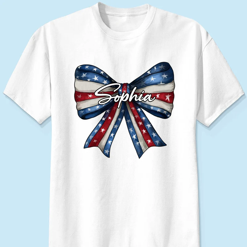 Coquette American Girl Bow 4th Of July Independence Day Personalized Shirt - Image 7