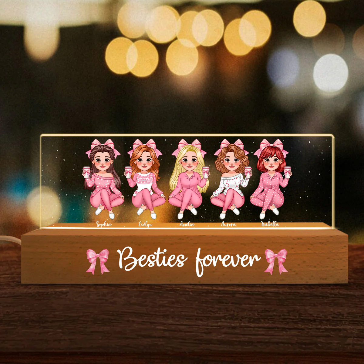 Coquette Animated Pink Besties Personalized Acrylic Block LED Night Light, Gift For Best Friends - Image 7