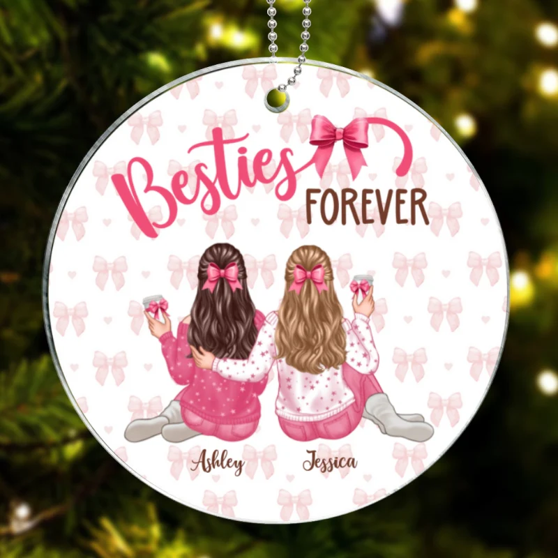 Coquette Besties Forever Back View Christmas Personalized Acrylic Ornament - Image 6