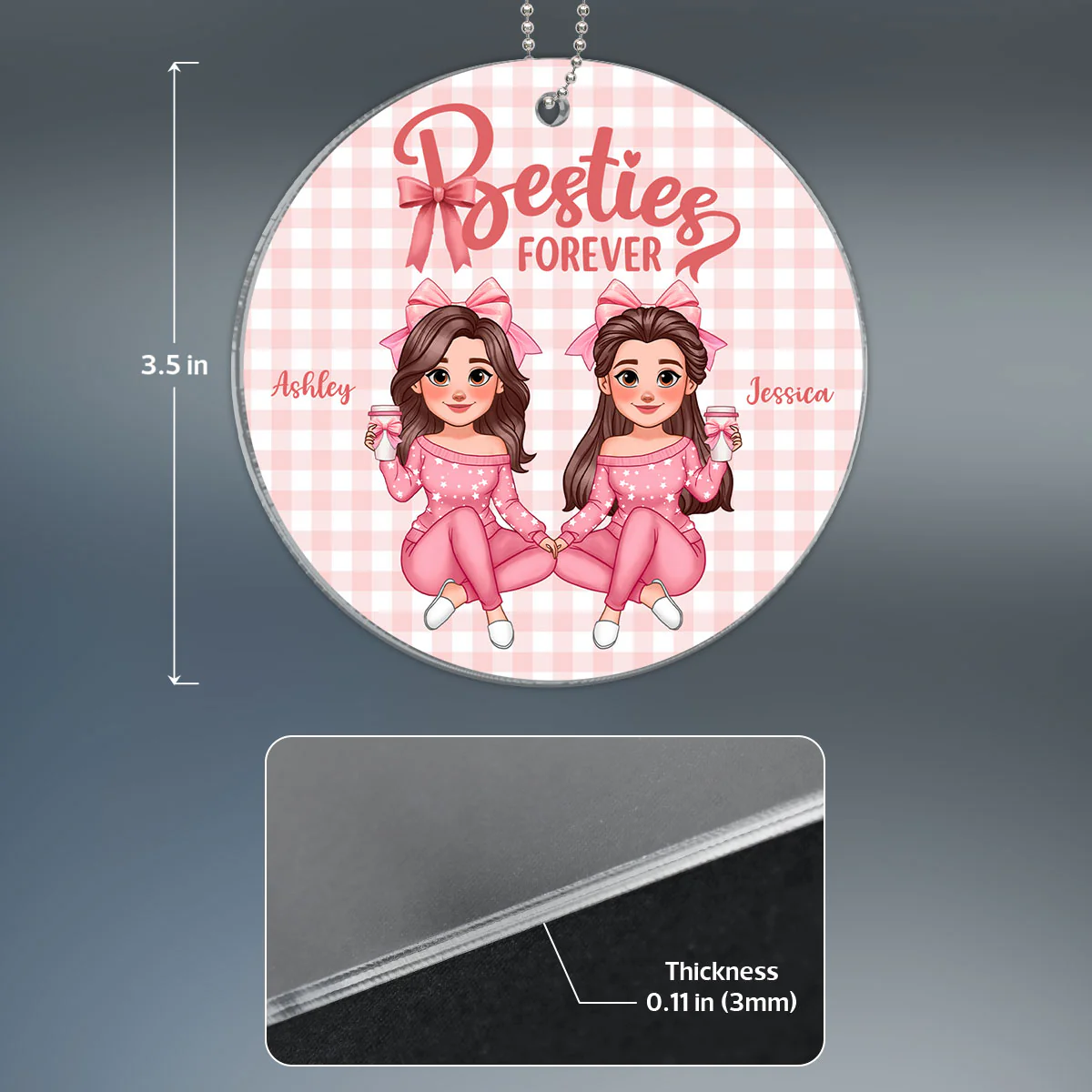 Coquette Besties Forever Christmas Personalized Acrylic Ornament - Image 4