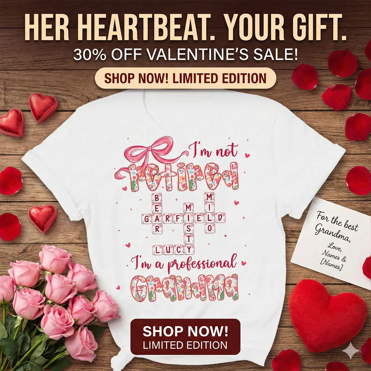 Coquette Not Retired Professional Grandma Crossword Art - Personalized Shirt - Gift For Grandma, Funny Shirt For Grandma - Image 10