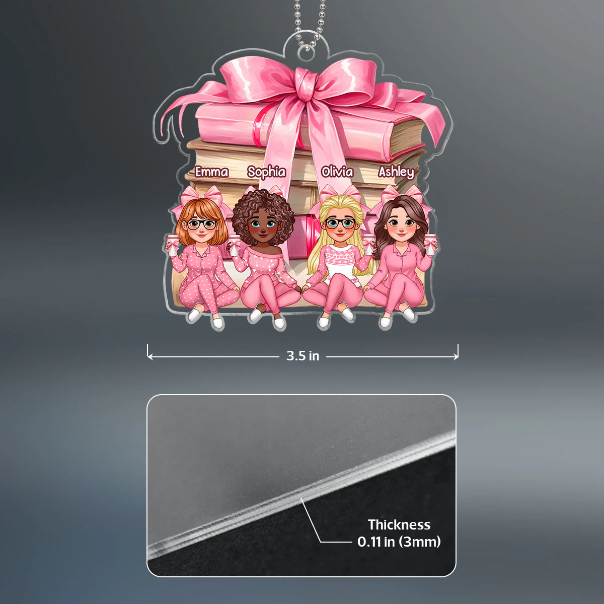 Coquette Stack of Book Besties Sitting Personalized Acrylic Ornament, Gift for Book Lovers - Image 9