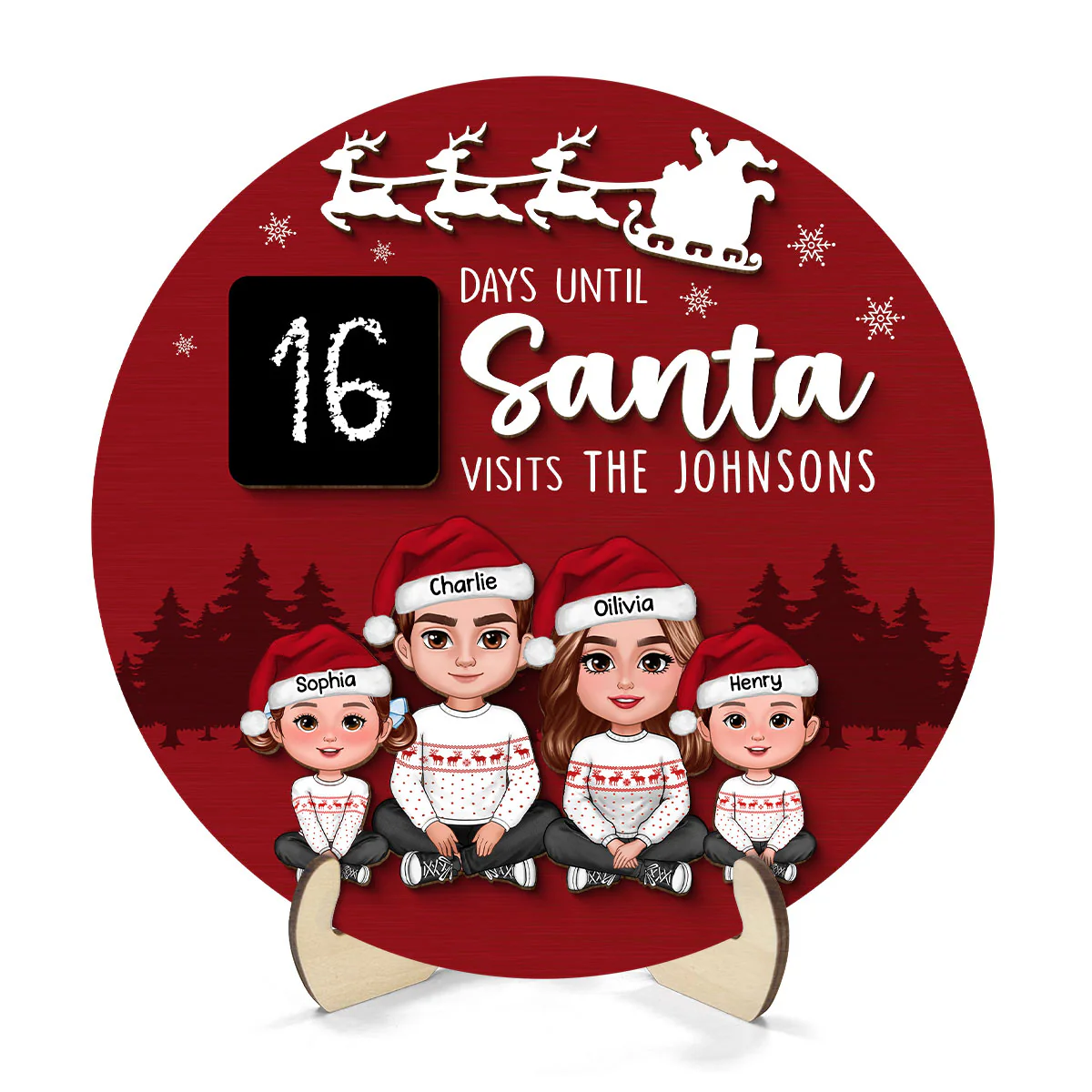 Countdown To Christmas Family Decor Personalized 2-Layer Wooden Plaque - Image 2