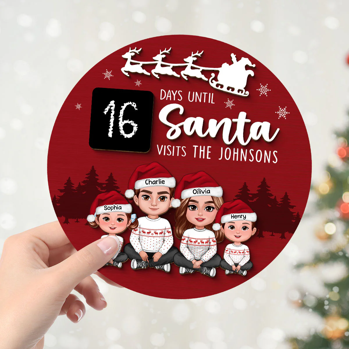 Countdown To Christmas Family Decor Personalized 2-Layer Wooden Plaque - Image 4
