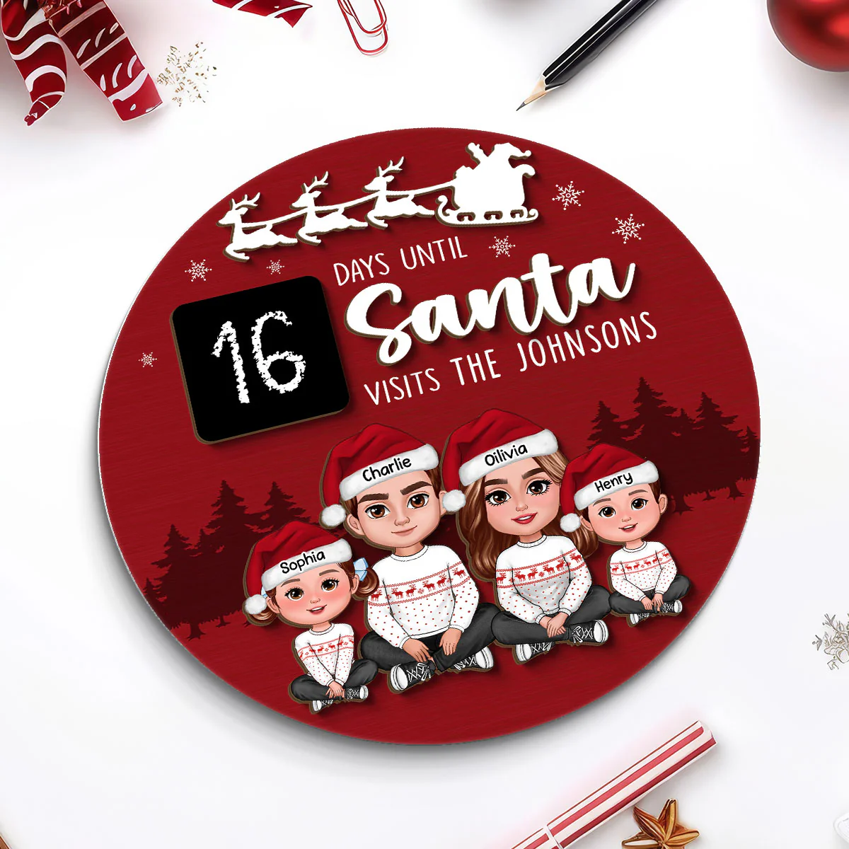 Countdown To Christmas Family Decor Personalized 2-Layer Wooden Plaque - Image 5