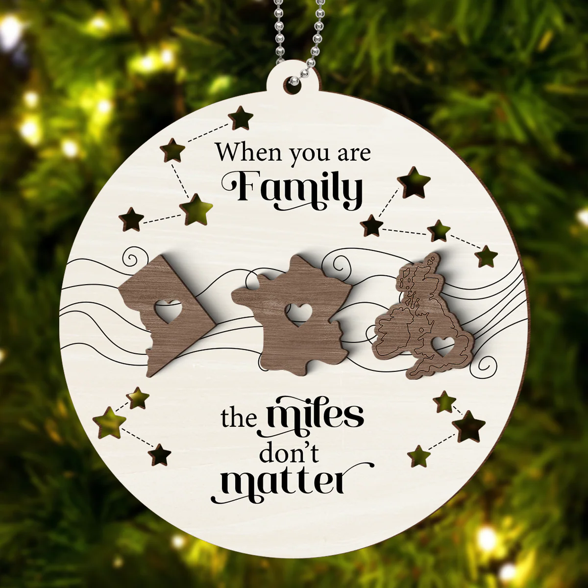 Countries Long Distance Family Friends Siblings Sisters Besties Personalized 2-Layer Wooden Ornament, Togetherness Christmas Gift - Image 2
