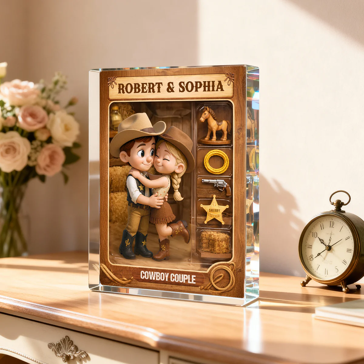 Countryside Couple Cowboy Cowgirl Action Figure - Personalized Acrylic Block Plaque - Anniversary, Valentine's Day Gift, Gift For Him, Gift For Her - Image 2