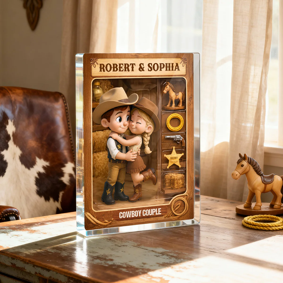 Countryside Couple Cowboy Cowgirl Action Figure - Personalized Acrylic Block Plaque - Anniversary, Valentine's Day Gift, Gift For Him, Gift For Her - Image 3
