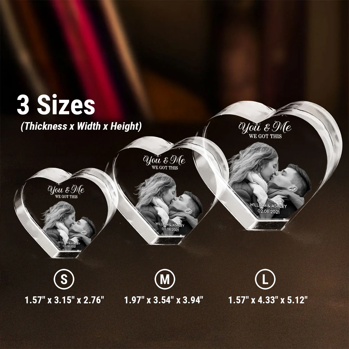 Couple 3D Upload Photo Premium Crystal Heart LED, Personalized Heart Crystal With LED Base Optional, Perfect Valentine's Gift For Couple, For Him, For Her, Free Delivery - Image 10