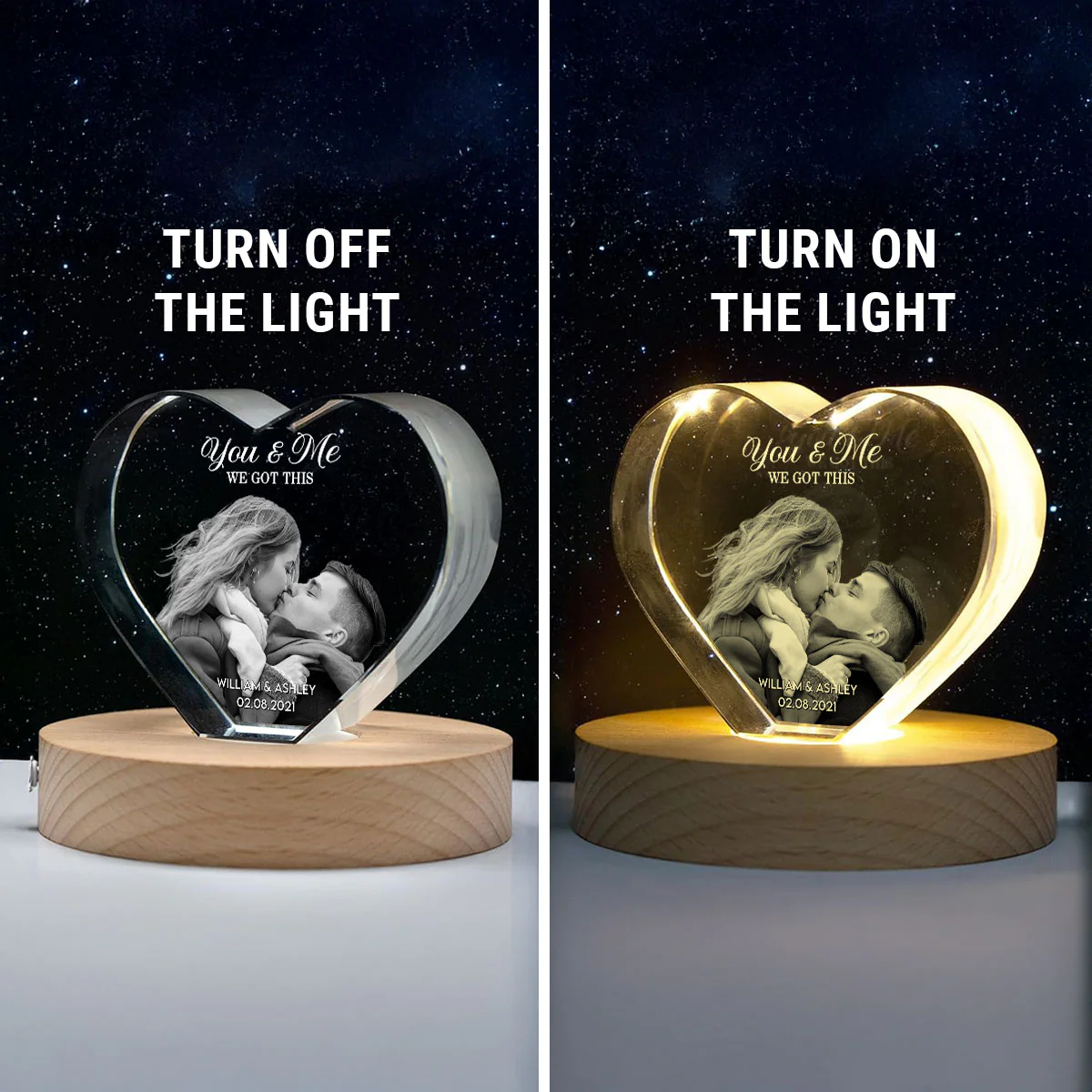 Couple 3D Upload Photo Premium Crystal Heart LED, Personalized Heart Crystal With LED Base Optional, Perfect Valentine's Gift For Couple, For Him, For Her, Free Delivery - Image 11