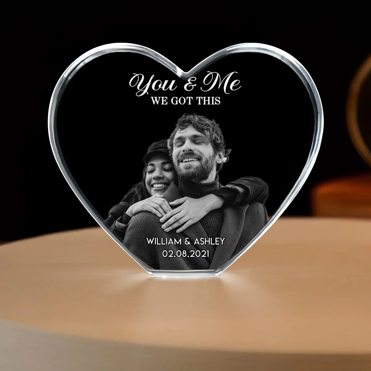 Couple 3D Upload Photo Premium Crystal Heart LED, Personalized Heart Crystal With LED Base Optional, Perfect Valentine's Gift For Couple, For Him, For Her, Free Delivery - Image 12