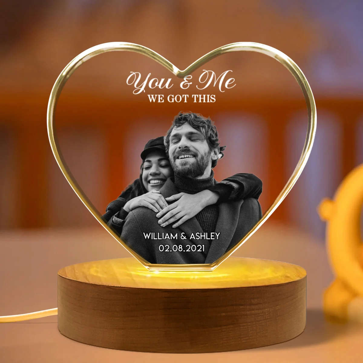 Couple 3D Upload Photo Premium Crystal Heart LED, Personalized Heart Crystal With LED Base Optional, Perfect Valentine's Gift For Couple, For Him, For Her, Free Delivery - Image 13