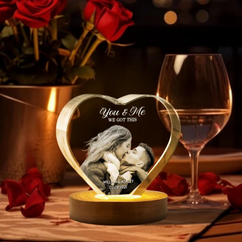 Couple 3D Upload Photo Premium Crystal Heart LED, Personalized Heart Crystal With LED Base Optional, Perfect Valentine's Gift For Couple, For Him, For Her, Free Delivery - Image 2