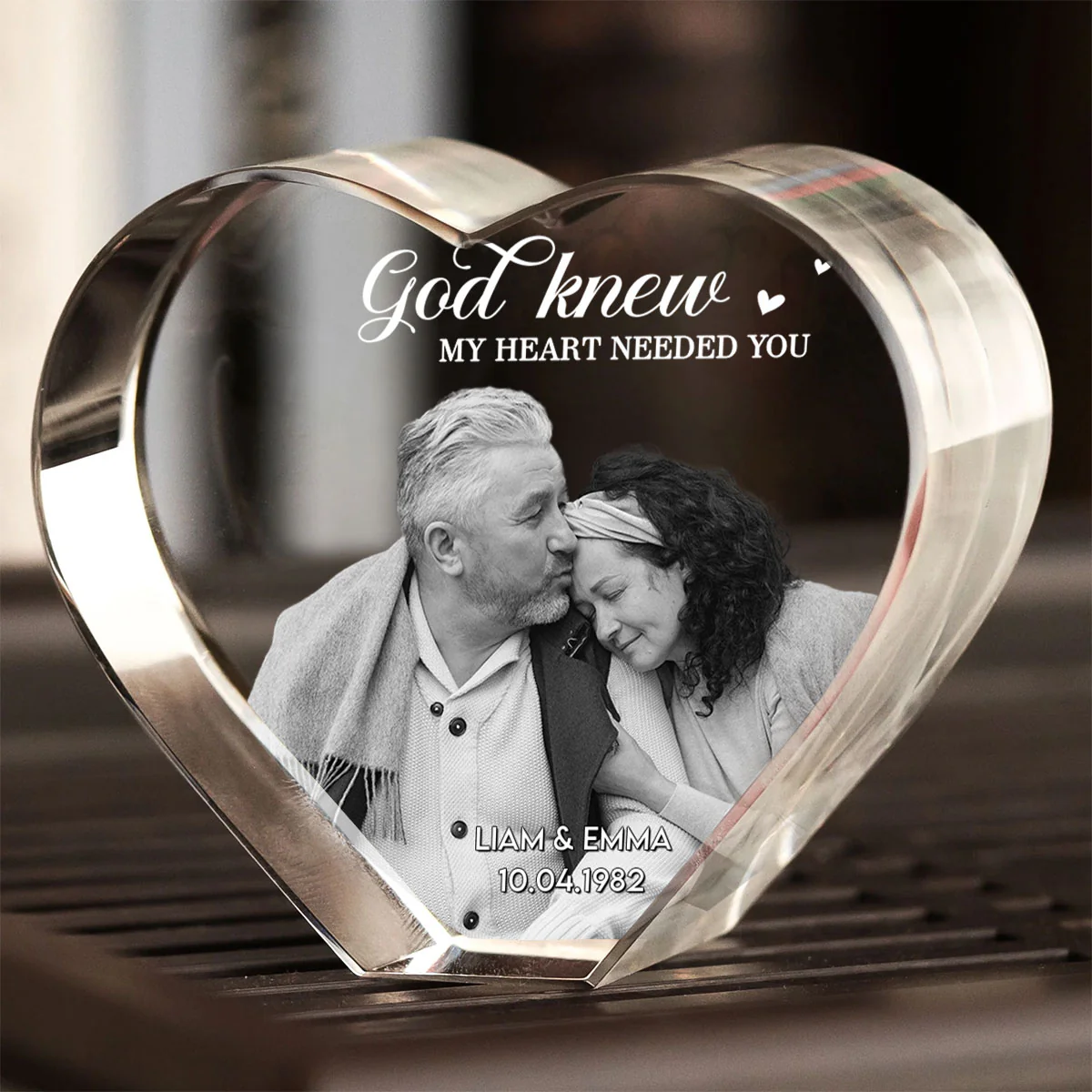 Couple 3D Upload Photo Premium Crystal Heart LED, Personalized Heart Crystal With LED Base Optional, Perfect Valentine's Gift For Couple, For Him, For Her, Free Delivery - Image 4