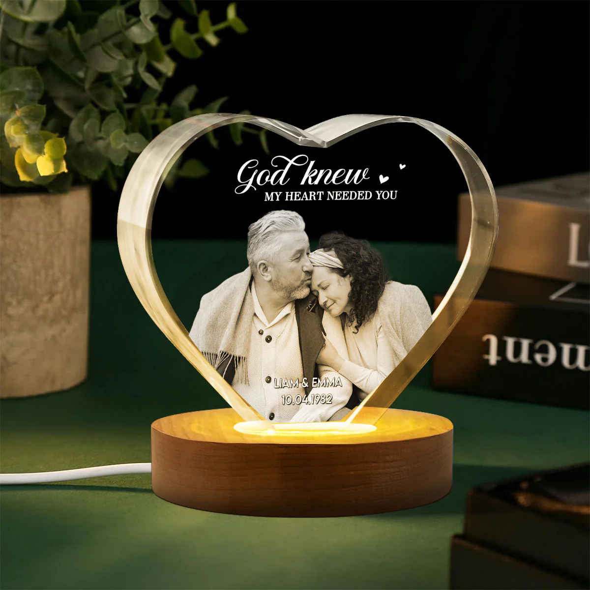 Couple 3D Upload Photo Premium Crystal Heart LED, Personalized Heart Crystal With LED Base Optional, Perfect Valentine's Gift For Couple, For Him, For Her, Free Delivery - Image 5