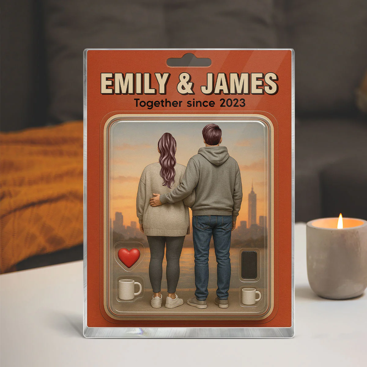 Couple Action Figures Realistic Figures Style Personalized Acrylic Block Plaque