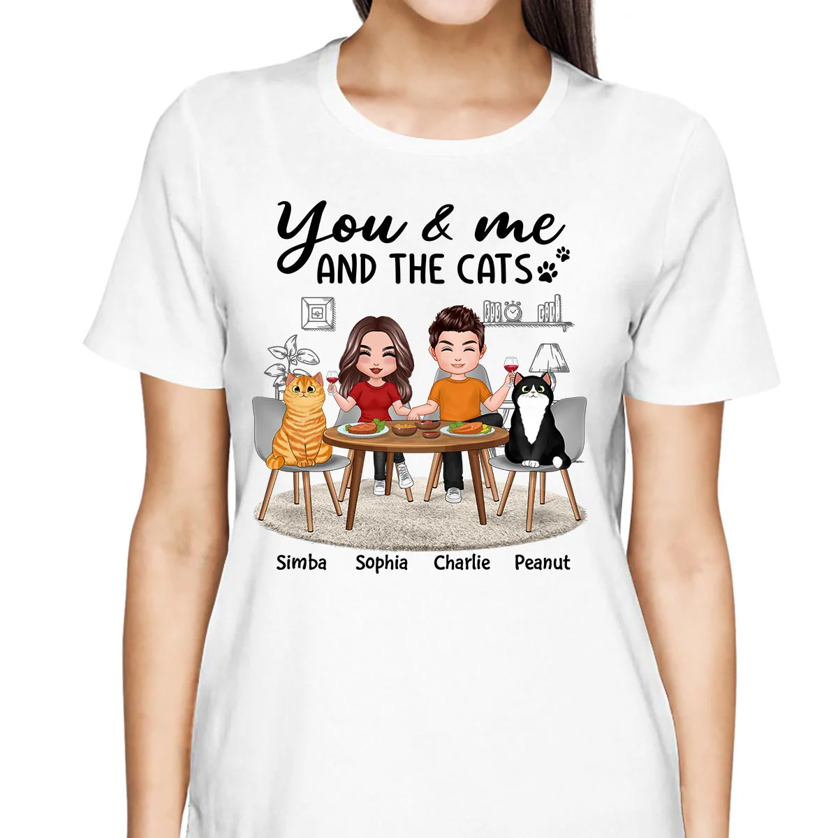 Couple And Cats Sitting At The Table Personalized Shirt - Image 2