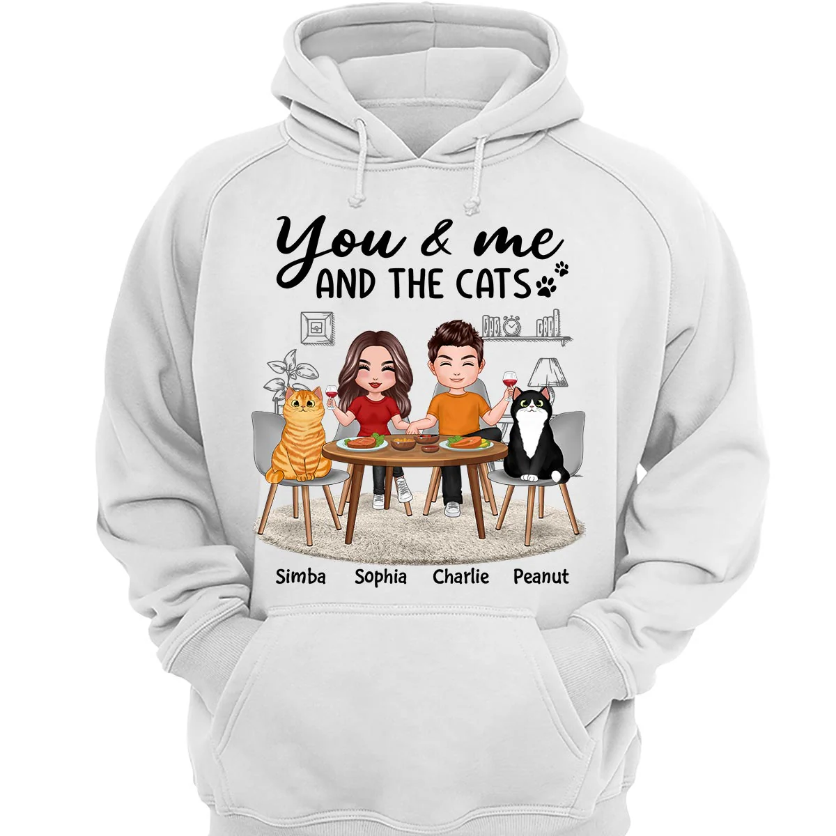 Couple And Cats Sitting At The Table Personalized Shirt - Image 3