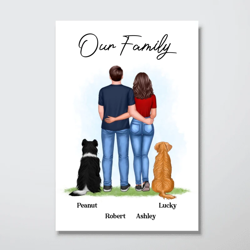 Couple And Dog Cat Back View Personalized Vertical Poster - Image 3