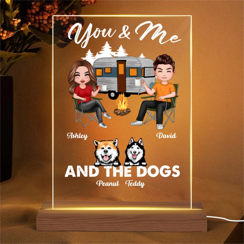 Couple And Dogs Camping Personalized Rectangle LED Night Light - Acrylic LED Lamp, Valentine‘s Day Gift For Her, Gift For Him - Image 4