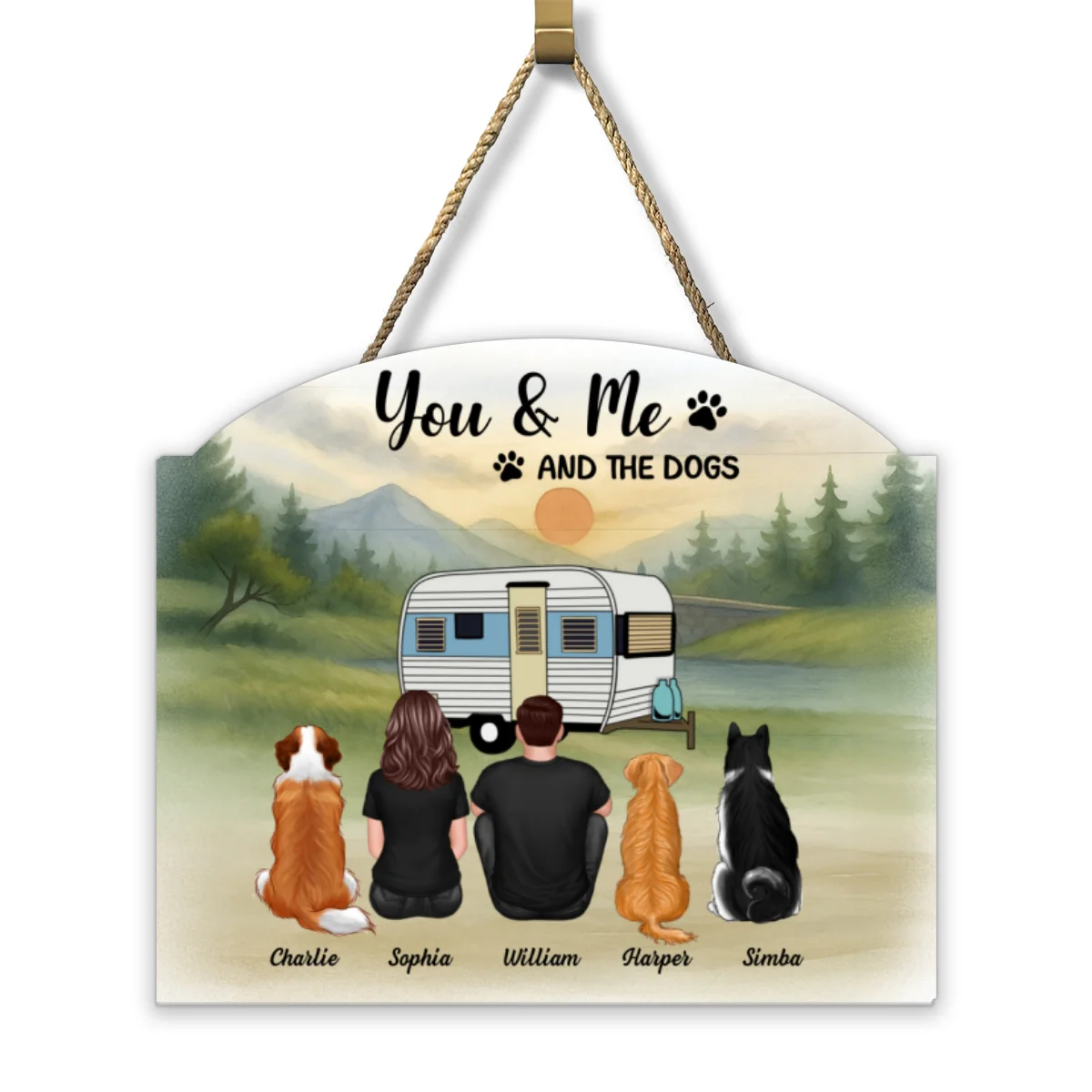Couple And Dogs Camping Retro Mountain Personalized Wood Sign, Gift for Camping & Dog Lovers - Image 13