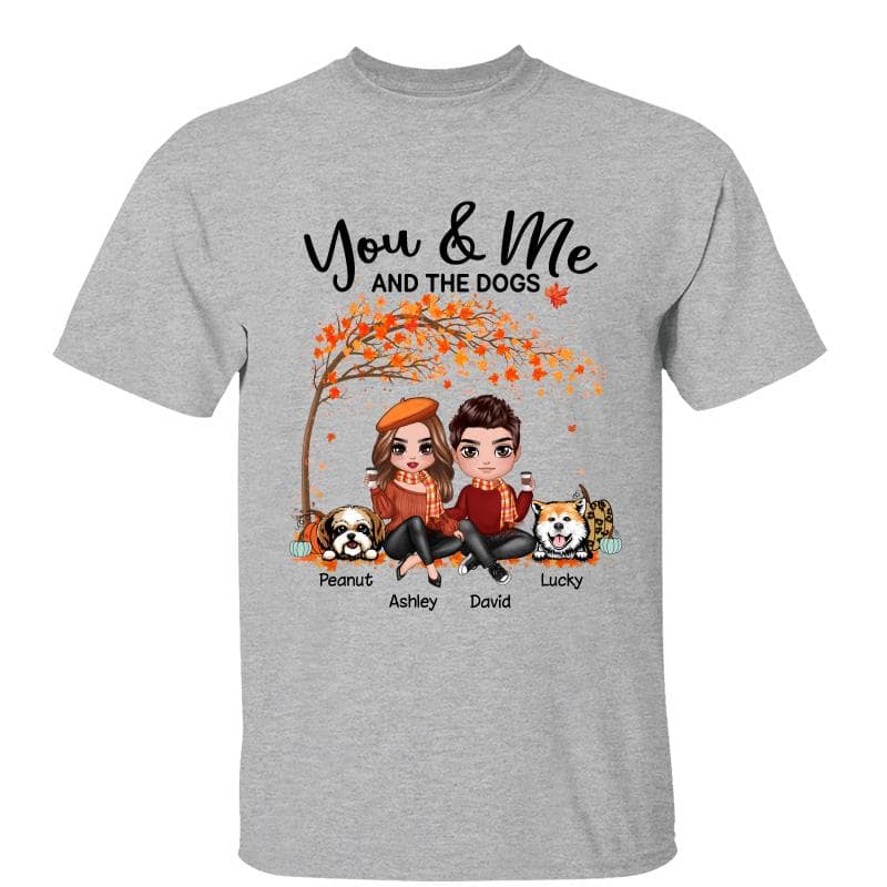 Couple And Dogs Fall Season Tree Personalized Shirt