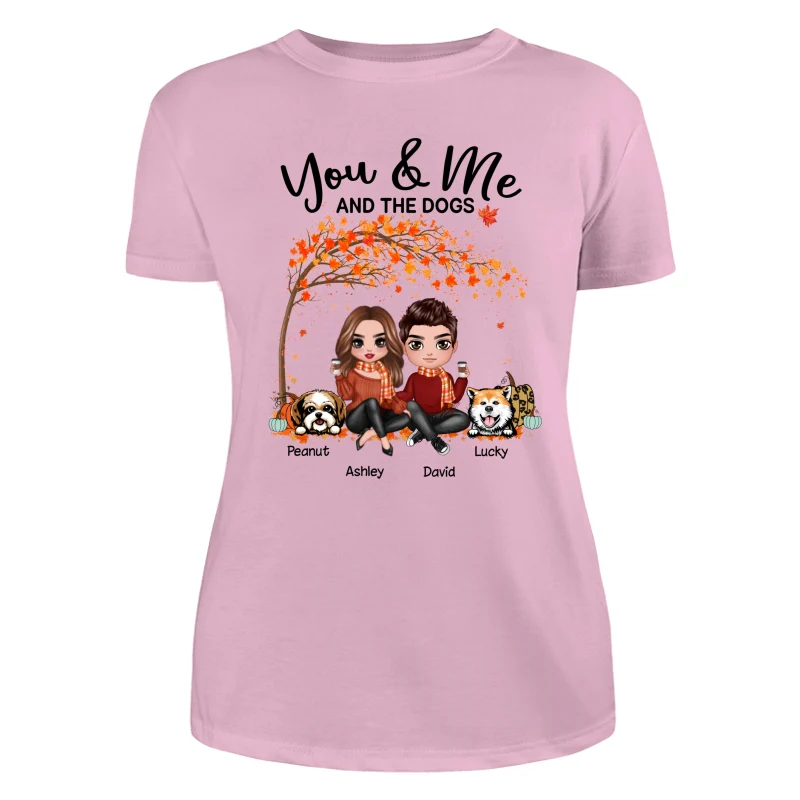 Couple And Dogs Fall Season Tree Personalized Shirt - Image 11