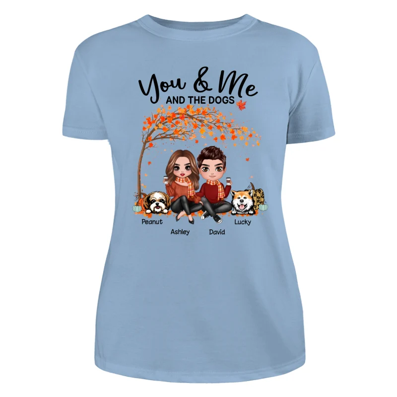 Couple And Dogs Fall Season Tree Personalized Shirt - Image 12