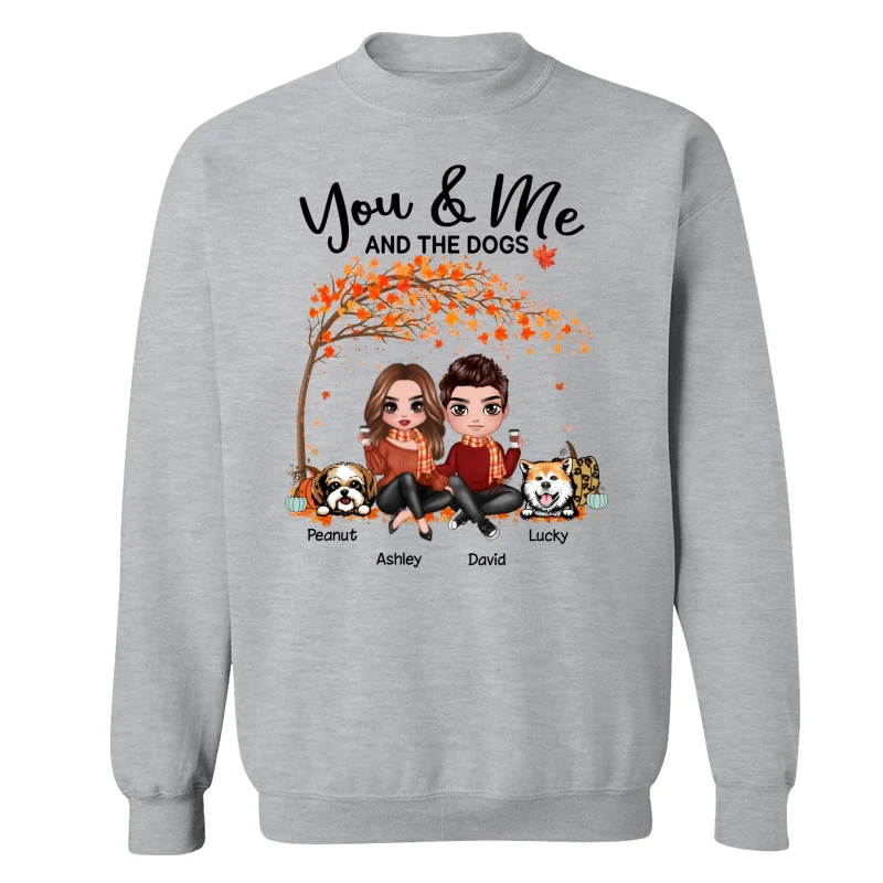 Couple And Dogs Fall Season Tree Personalized Shirt - Image 18