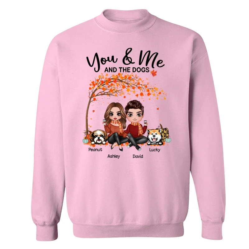 Couple And Dogs Fall Season Tree Personalized Shirt - Image 19